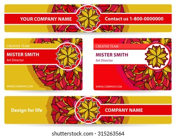 Business cards corporate vector templates set with doodles ornamental floral theme