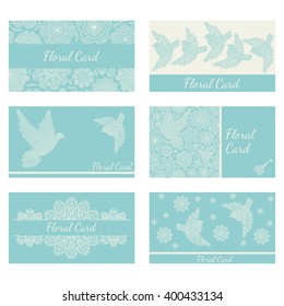 Business cards with creative decorative birds and flowers. Vector illustration. 