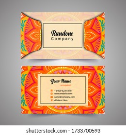 Tarjetas de visita, delicado patrón floral. Fondo vectorial. Tarjeta o invitación. Elementos decorativos de época. Colorido fondo de mandala. Islam, árabe, indio, motivos.