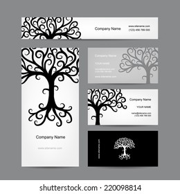 Business cards design with abstract tree silhouette