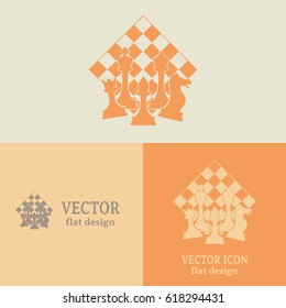 Business cards design. Chess club sport emblems or symbols with 