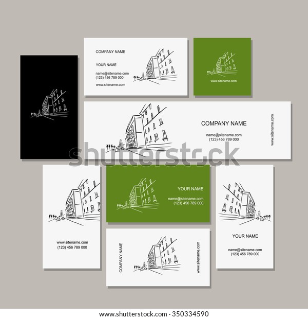 Business cards design with cityscape sketch.\
Vector illustration