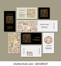 Business cards design, ethnic handmade ornament