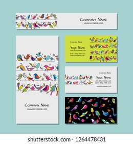 Business cards design, funny birds background