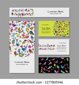 Business cards design, funny birds background
