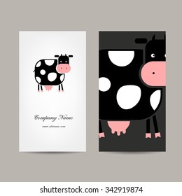 Business cards design with funny cow. Vector illustration