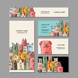 Business Cards Design, Funny Dogs Family