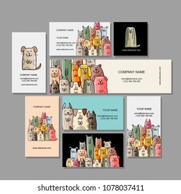 Business cards design, funny dogs family