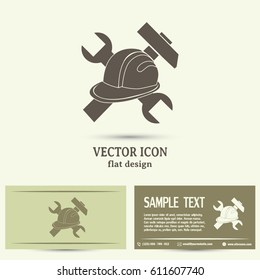 Business cards design.  hammer and worker hat flat icon