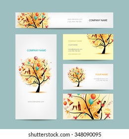 Business cards design, holiday tree. Vector illustration