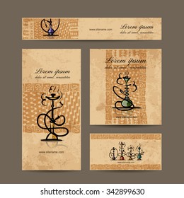 Business cards design with hookah sketch. Vector illustration