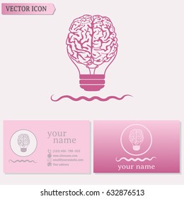  Business cards design Light bulb brain icon, vector illustratio
