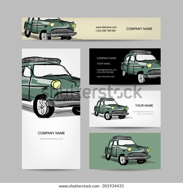 Business
cards design, retro car. Vector
illustration