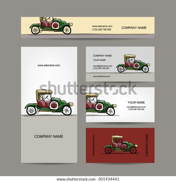 Business\
cards design, retro car. Vector\
illustration