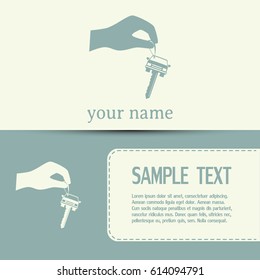 Business cards design. Sale or lease of the vehicle: in the hand your car keys. Vector