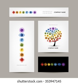 Business cards design, seven main chakras. Vector illustration