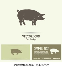 Business cards design. Silhouette of pig Vector illustration