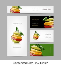 Business cards design, slices of fruits, vector illustration