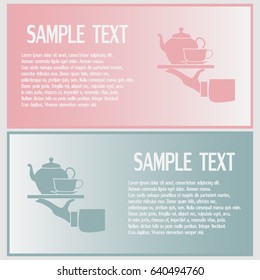 Business cards design.  Teapot with cup in hand. Vector illustra