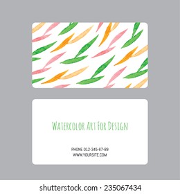 business cards design template with vector watercolor drawings of plants