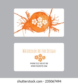 business cards design template with vector watercolor drawings of plants