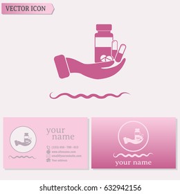 Business cards design. Vector icon Vial of medicine 