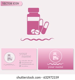 Business cards design. Vector icon Vial of medicine 