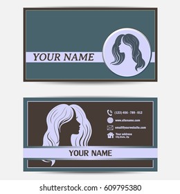 Business cards design. Vector illustration. Beautiful woman silhouette with stylish hairstyle. 