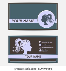 Business cards design. Vector illustration. Beautiful woman silhouette with stylish hairstyle. Vector design.