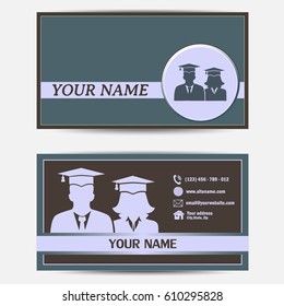 Business cards design. Vector illustration graduates in gown and graduation cap icon. 