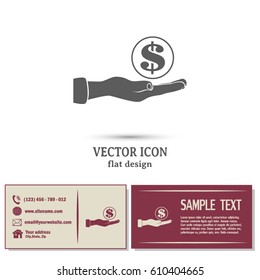 Business cards design. Vector illustration coins in hand icon