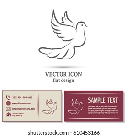 Business cards design. Vector illustration Flying dove for peace concept and wedding d