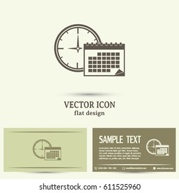 Business cards design. Vector illustration of calendar with clock 