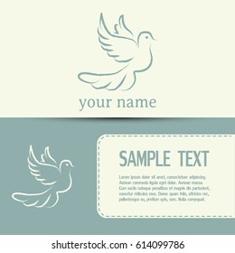 Business cards design.  Vector illustration Flying dove for peace concept and wedding