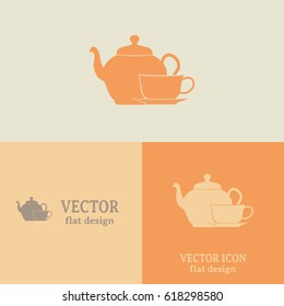 Business cards design.  Vector illustration. silhouette of teapot and cup