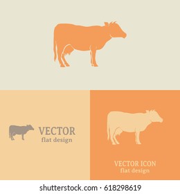Business cards design. Vector illustration cow silhouette
