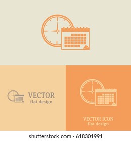 Business cards design. Vector illustration of calendar with clock 