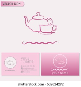  Business cards design Vector illustration. silhouette of teapot and cup