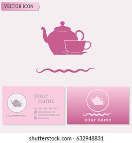 Business cards design.  Vector illustration. silhouette of teapot and cup