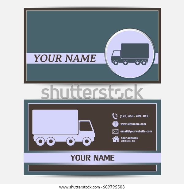 Business\
cards design. Vector illustration of a truck\
