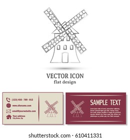 Business cards design. Windmill icon. Mill symbol. Vector illustration.