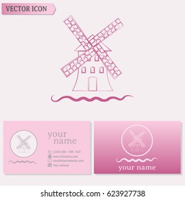 Business cards design Windmill icon. Mill symbol. Vector illustration.