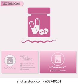Business cards design.Vector icon Vial of medicine 