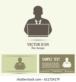 Business cards design.Work at the computer icon