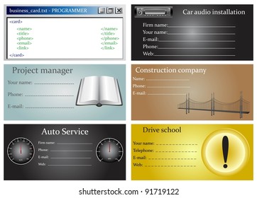 Business cards for different occupations