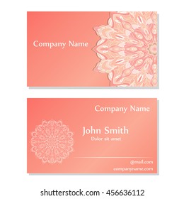Business cards with Floral mandala ornaments. Vector banner oriental design. Front and back page