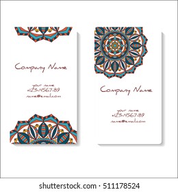 Business cards with geometric circle element / Business cards with hand drawn round ornament / Mandala style