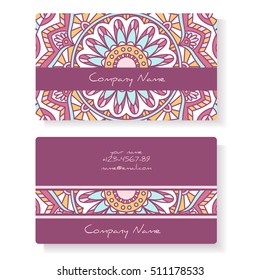 Business cards with geometric circle element / Business cards with hand drawn round ornament / Mandala style