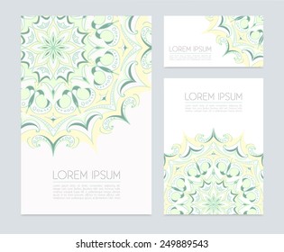 Business cards with hand drawn  floral ornaments. Vector illustration eps 10
