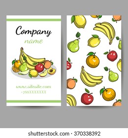 Business cards with hand drawn ripe fruits. Vector illustration.